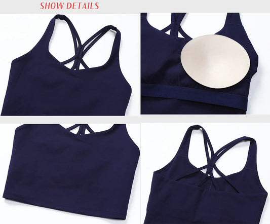 Recycled polyester strappy gym workout longline sports bras - product image