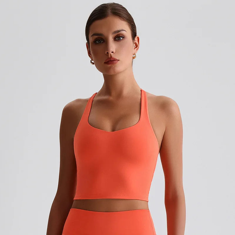 Recycled polyester strappy gym workout longline sports bras - product image