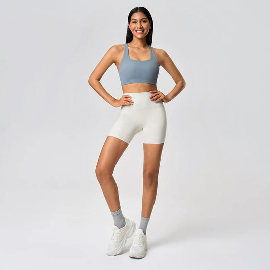 Ribbed knit cross back mid support nylon yoga bra - product image