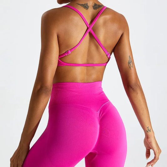 Seamless adjustable strap gym fitness bras cross back sports bras - product image