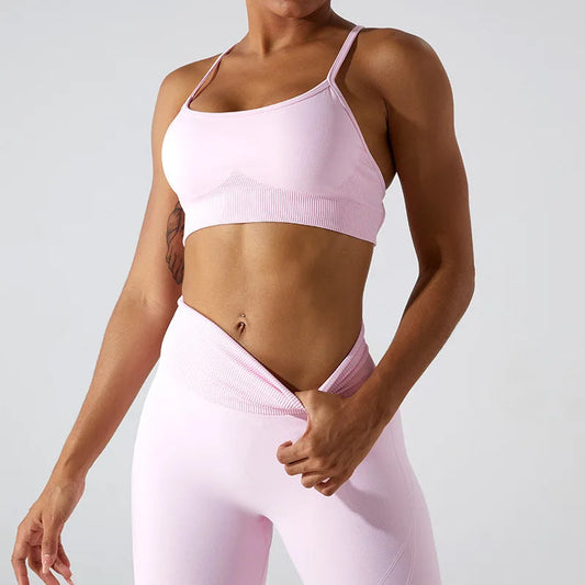 Seamless knit nylon cross back fitness sports bra - product image