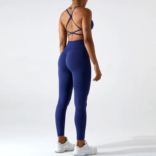 Seamless knit nylon cross back fitness sports bra - product image