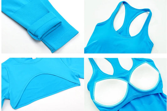 Seamless racerback knit nylon crop top and bolero shrug set - product image