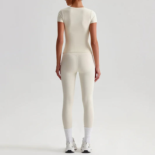 Hi Cloud Women'S Short Sleeve Top High Waist Leggings Nylon Spandex - Product Image