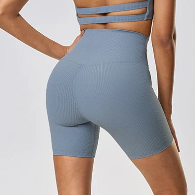 Women'S 6" Ribbed High Waist Sport Shorts Nylon Stretch Workout Yoga - Product Image