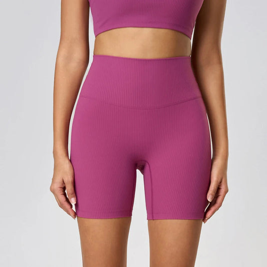 Women'S 6" Ribbed High Waist Sport Shorts Nylon Stretch Workout Yoga - Product Image