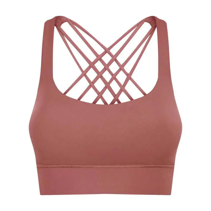 Shockproof cross strap nylon spandex knit quick dry push up fitness sports bra - product image