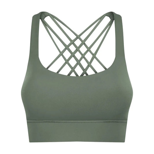 Shockproof cross strap nylon spandex knit quick dry push up fitness sports bra - product image