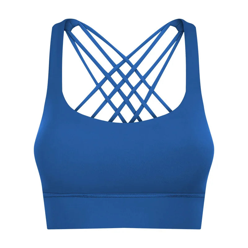 Shockproof cross strap nylon spandex knit quick dry push up fitness sports bra - product image