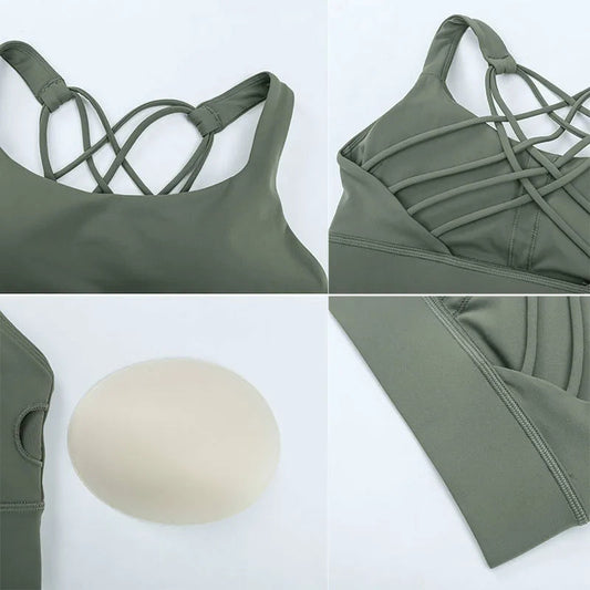 Shockproof cross strap nylon spandex knit quick dry push up fitness sports bra - product image
