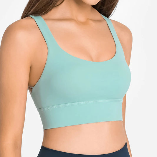 Shockproof cross strap nylon spandex knit quick dry push up fitness sports bra - product image