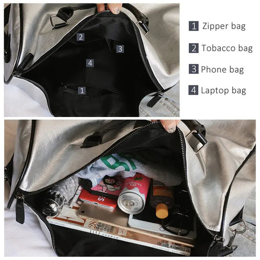 Silver fitness gym bag with large capacity and multi-compartment storage - product image