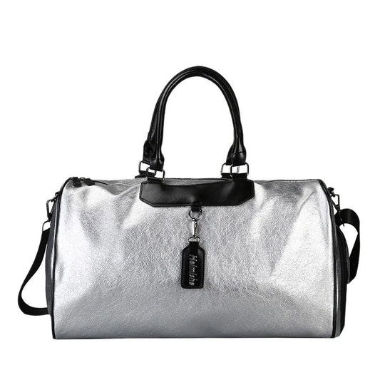 Silver fitness gym bag with large capacity and multi-compartment storage - product image