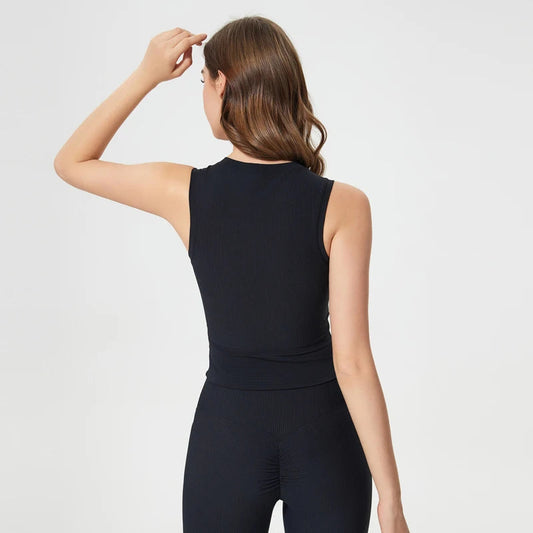 Slim fit o neck ribbed knit nylon sleeveless yoga vest - product image