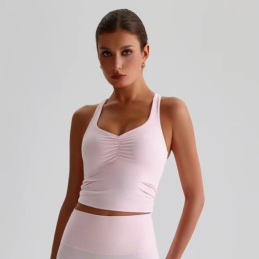 Spandex nylon knit women's scrunch halter neck yoga sports bra gym crop top - product image