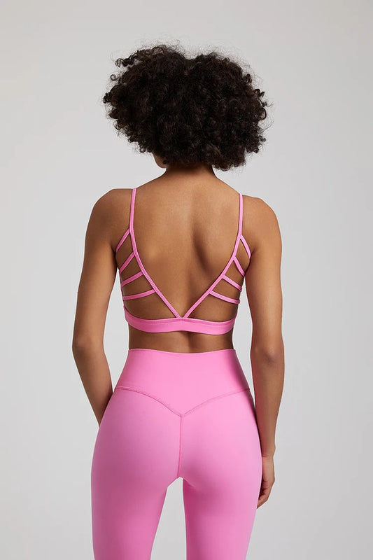 Super cloud open back deep u neck padded sports bra with 8-way stretch nylon spandex - product image