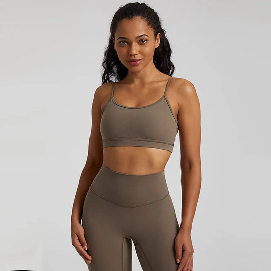 Super cloud open back deep u neck padded sports bra with 8-way stretch nylon spandex - product image