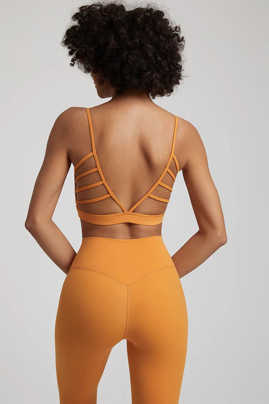 Super cloud open back deep u neck padded sports bra with 8-way stretch nylon spandex - product image