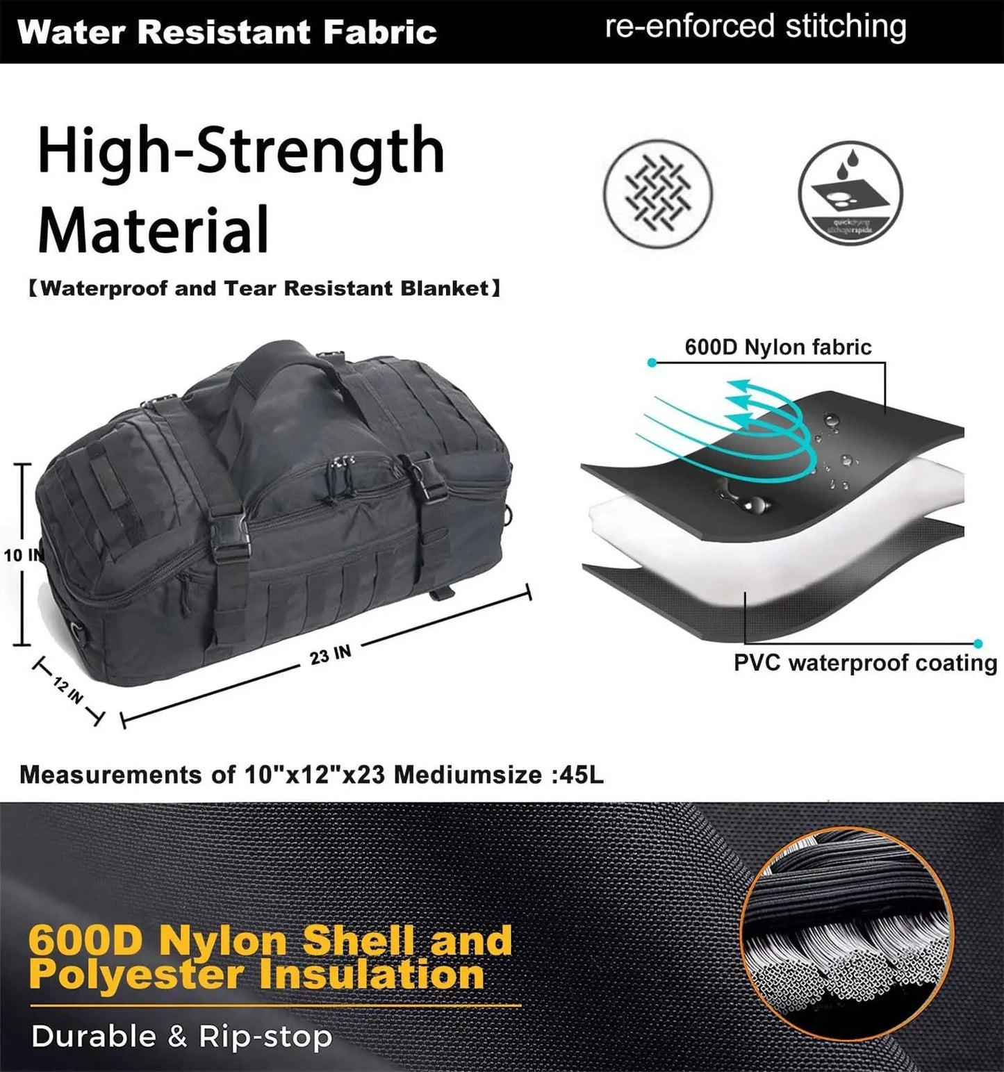 Tactical men's large capacity backpack with multiple compartments and concealable straps - product image