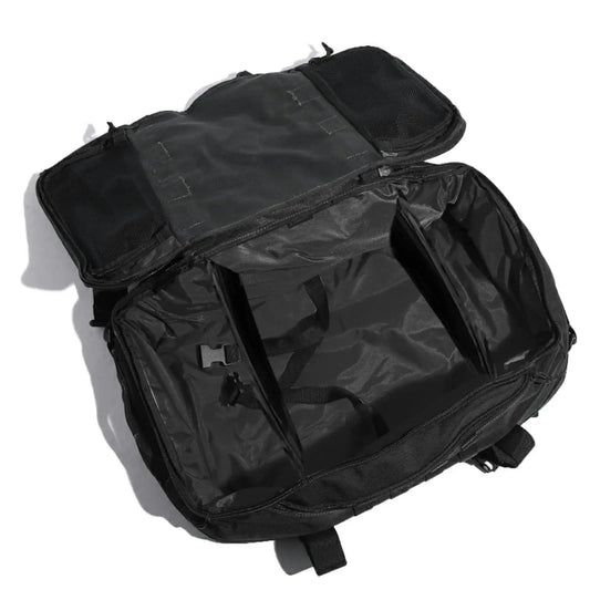 Tactical men's large capacity backpack with multiple compartments and concealable straps - product image