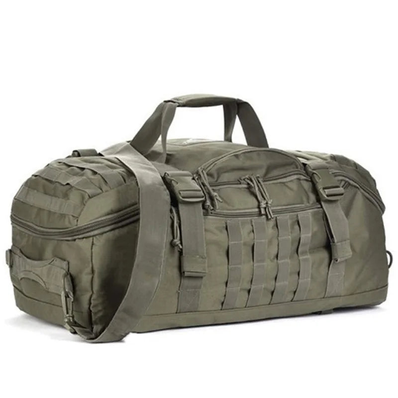 Tactical men's large capacity backpack with multiple compartments and concealable straps - product image