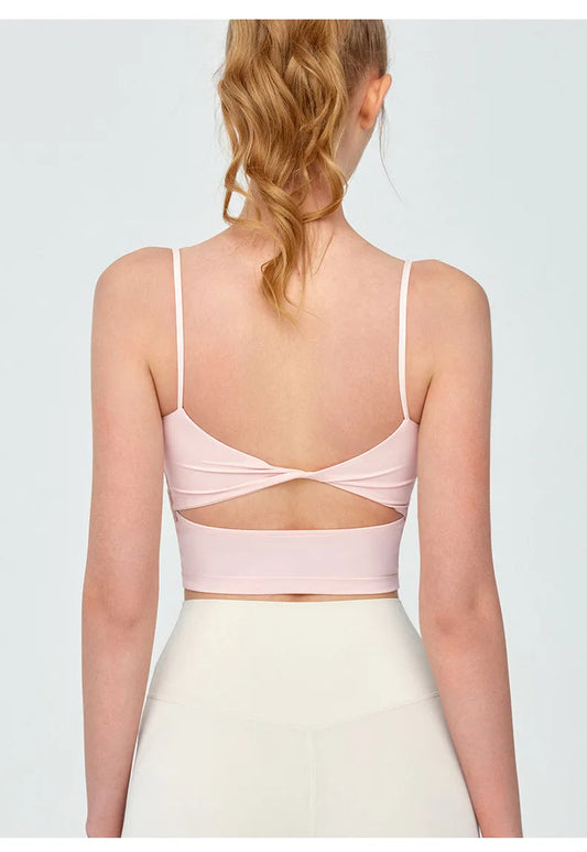 Thin strap knit nylon integrated yoga fitness vest - product image