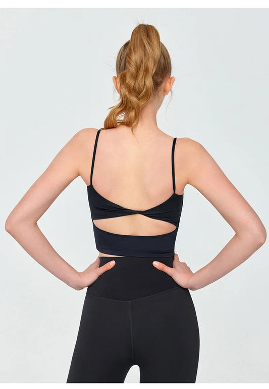 Thin strap knit nylon integrated yoga fitness vest - product image