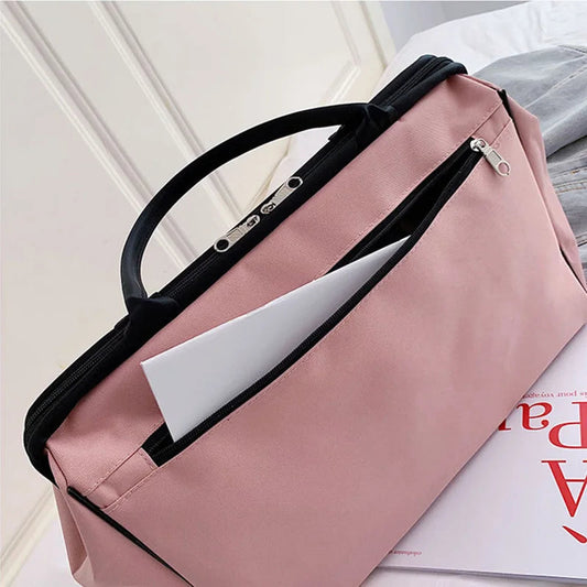 Waterproof nylon large capacity striped travel duffle gym bag with multiple compartments - product image