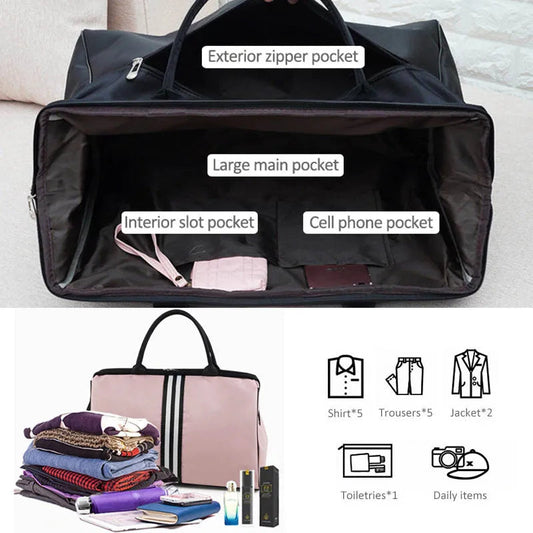 Waterproof nylon large capacity striped travel duffle gym bag with multiple compartments - product image