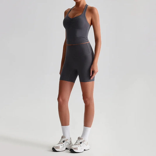 Women's 2-piece gym fitness set scrunch bra and biker shorts - product image