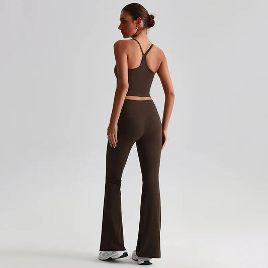 Women's 2-piece gym set high waist yoga flare pants and top - product image