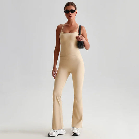 Women's 2-piece gym set high waist yoga flare pants and top - product image