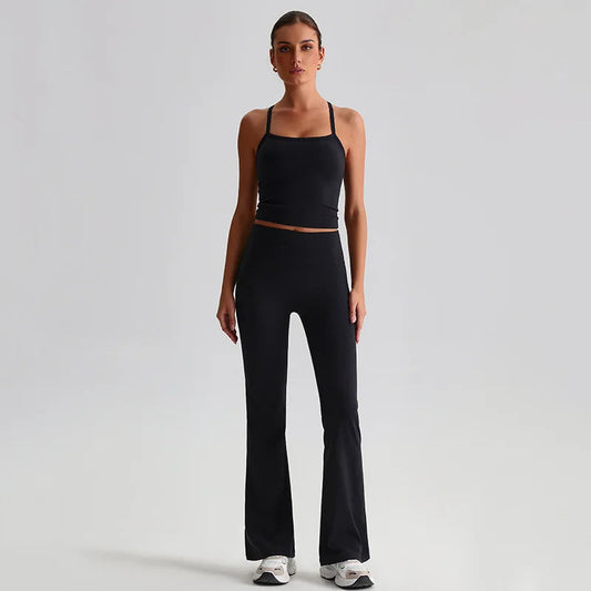 Women's 2-piece gym set high waist yoga flare pants and top - product image