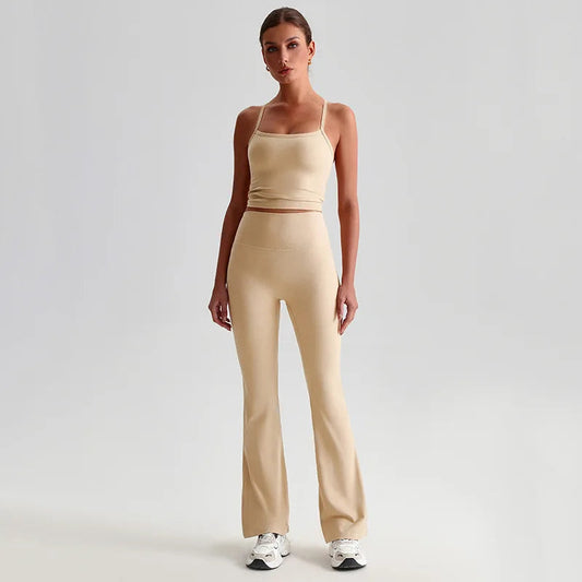 Women's 2-piece gym set high waist yoga flare pants and top - product image