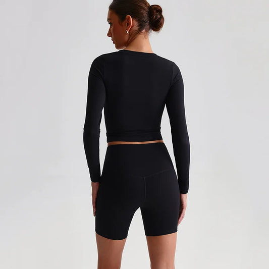 Women's long sleeve v neck yoga fitness crop top - product image