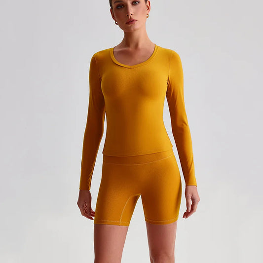 Women's long sleeve v neck yoga fitness crop top - product image