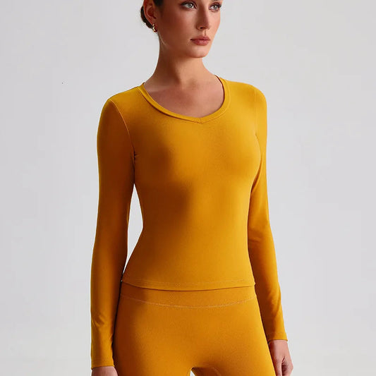 Women's long sleeve v neck yoga fitness crop top - product image