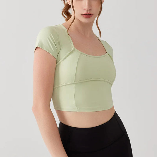 Women's yoga dress with chest pad cross back short sleeve t-shirt - product image