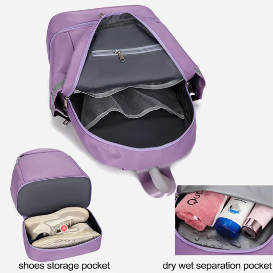 Yoga gym backpack with dry wet shoes pocket and multi-compartment storage - product image